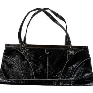 Slim Black and Silver Faux Leather Clutch Purse Magnetic Closure